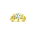 thumbnail image 1 of RYLOS Men's Rings 14K Yellow Gold Rings Classic Designer Style 8X6MM Oval Gemstone &  Diamond Ring Aquamarine Birthstone Rings For Men Size 10, 1 of 7