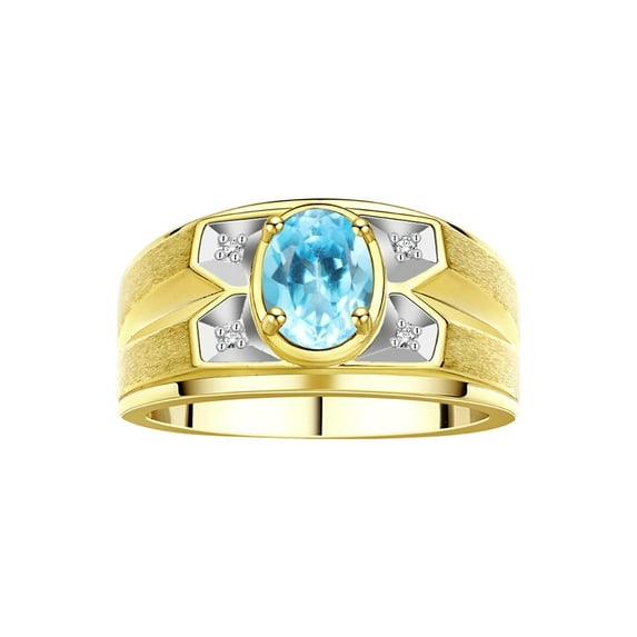 RYLOS Men's Rings 14K Yellow Gold Rings Classic Designer Style 8X6MM Oval Gemstone & Diamond Ring Blue Topaz December Birthstone Rings For Men Size 10