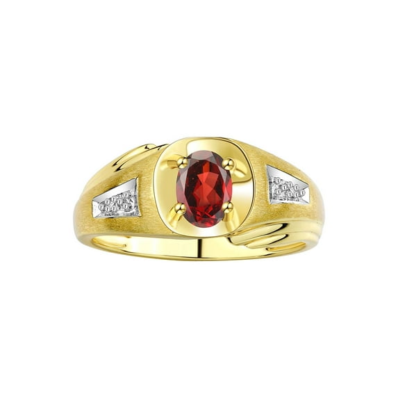 RYLOS Men's Rings 14K Yellow Gold Rings Classic Designer Style 8X6MM Oval Gemstone & Diamond Ring Garnet January Birthstone Rings For Men Size 9