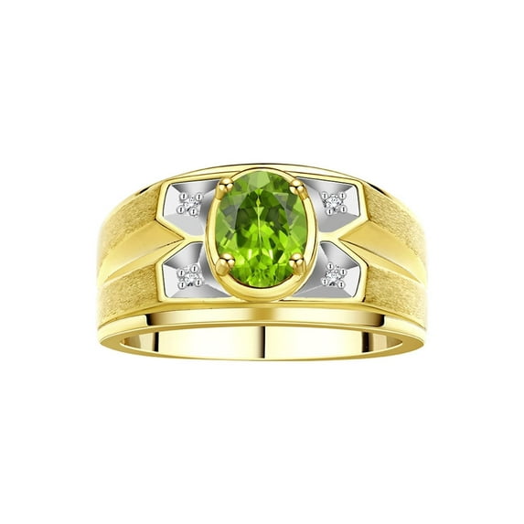 RYLOS Men's Rings 14K Yellow Gold Rings Classic Designer Style 8X6MM Oval Gemstone & Diamond Ring Peridot August Birthstone Rings For Men Size 13
