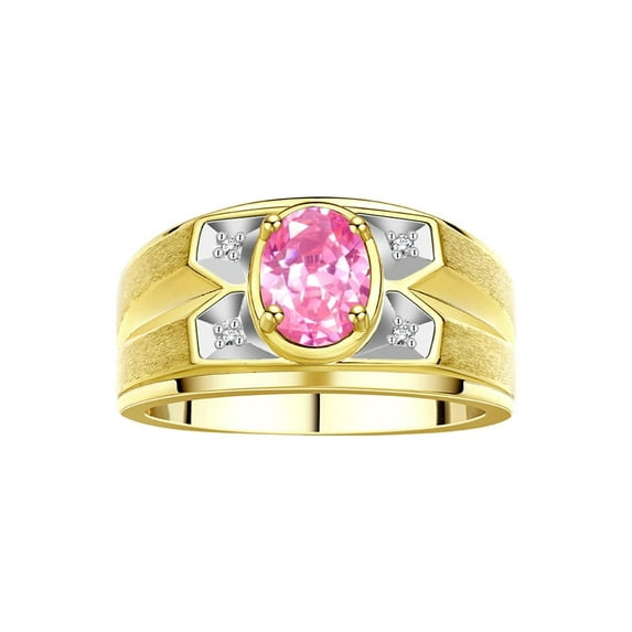 RYLOS Men's Rings 14K Yellow Gold Rings Classic Designer Style 8X6MM Oval Gemstone & Diamond Ring Pink Ice October Birthstone Rings For Men Size 8