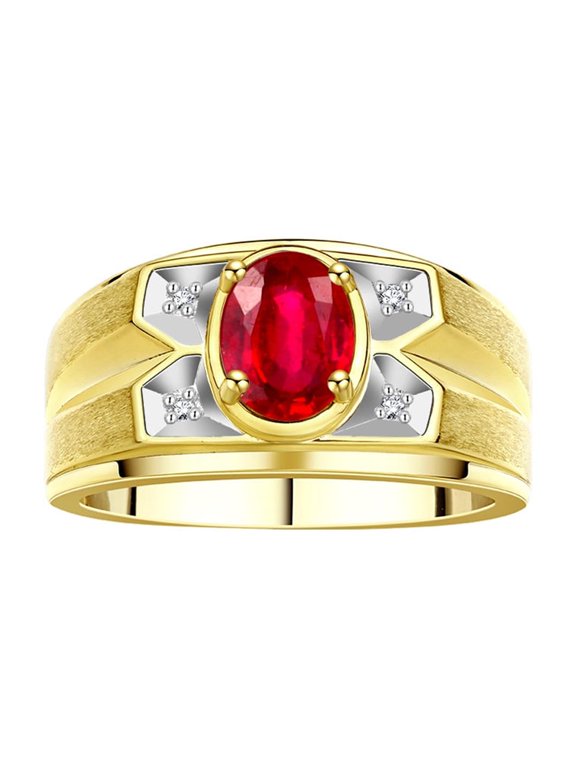 Men's Rings 14K Yellow Gold Rings Classic Designer Style 8X6MM Oval Gemstone & Diamond Ring Ruby July Birthstone Rings For Men Size 12