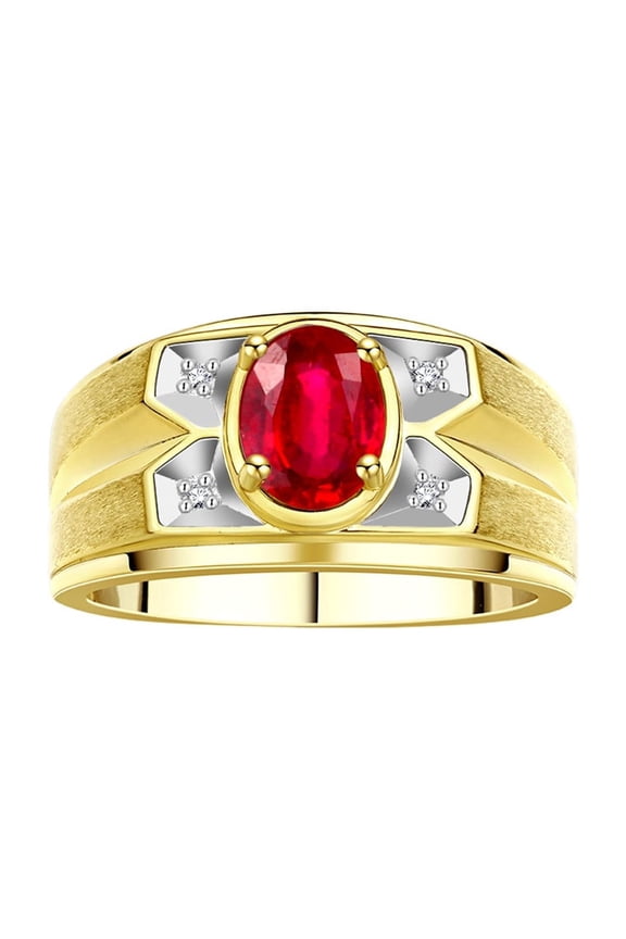 Men's Rings 14K Yellow Gold Rings Classic Designer Style 8X6MM Oval Gemstone & Diamond Ring Ruby July Birthstone Rings For Men Size 12