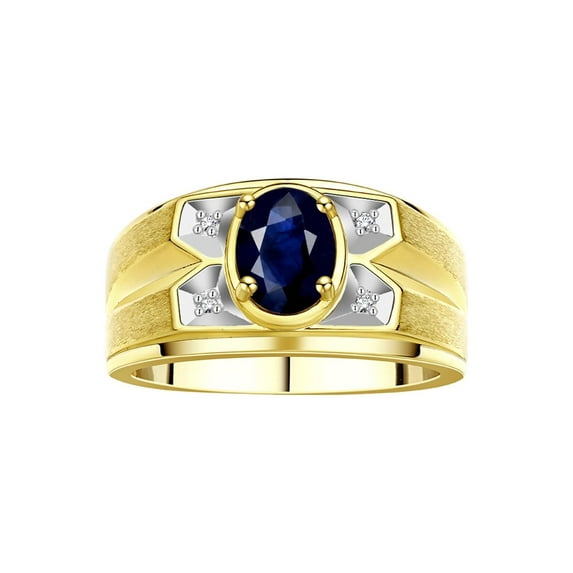 RYLOS Men's Rings 14K Yellow Gold Rings Classic Designer Style 8X6MM Oval Gemstone & Diamond Ring Sapphire September Birthstone Rings For Men Size 13