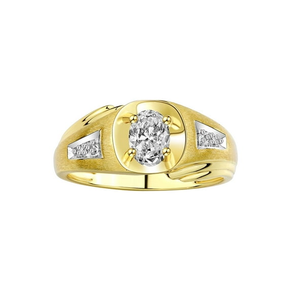 RYLOS Men's Rings 14K Yellow Gold Rings Classic Designer Style 8X6MM Oval Gemstone & Diamond Ring White Topaz April Birthstone Rings For Men Size 8