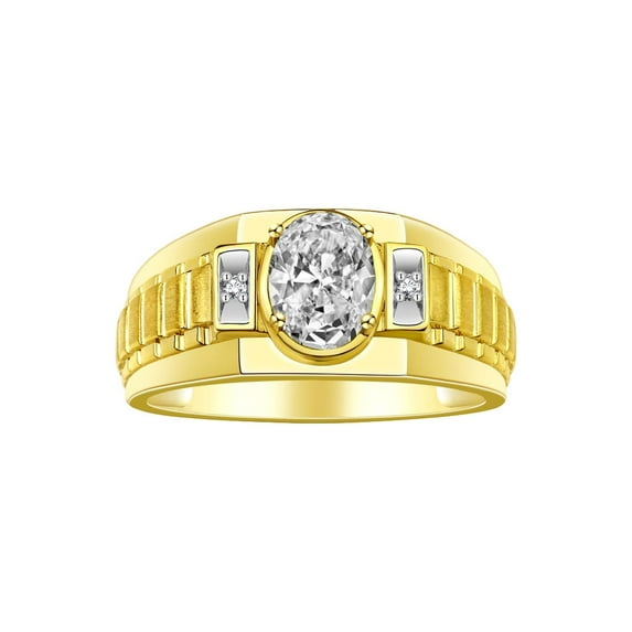 RYLOS Men's Rings 14K Yellow Gold Ring Classic Designer Style 8X6MM Oval Gemstone & Diamond Ring White Topaz Birthstone Rings For Men Size 11
