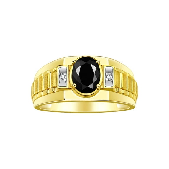 RYLOS Men's Rings 14K Yellow Gold Ring Classic Designer Style 8X6MM Oval Gemstone & Diamond Ring Onyx October Birthstone Rings For Men Size 10