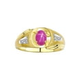 thumbnail image 1 of RYLOS Men's Rings 14K Yellow Gold Rings Classic Designer Style 8X6MM Oval Gemstone &  Sparkling Diamond Ring Star Ruby July Birthstone Rings For Men Size 11, 1 of 7