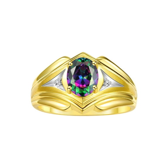 RYLOS Men's Rings 14K Yellow Gold Rings Classic Designer Style 9X7MM Oval Gemstone & Diamond Ring Alexandrite June Birthstone Rings For Men Size 13
