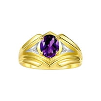 RYLOS Men's Rings 14K Yellow Gold Rings Classic Designer Style 9X7MM Oval Gemstone &  Diamond Ring Amethyst February Birthstone Rings For Men Size 8