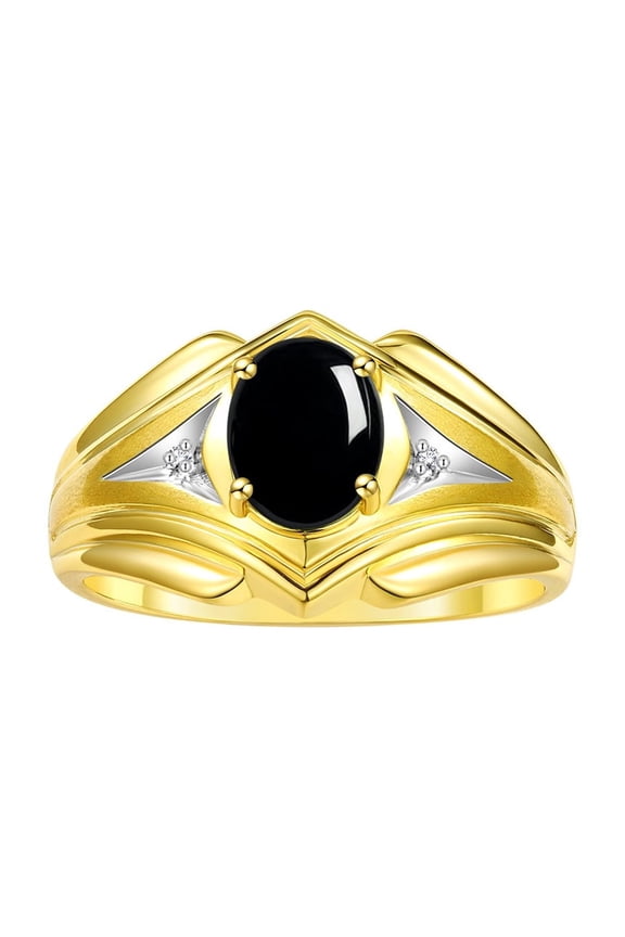 Men's Rings 14K Yellow Gold Rings Classic Designer Style 9X7MM Oval Gemstone &  Diamond Ring Cabochon Onyx October Birthstone Rings For Men Size 9