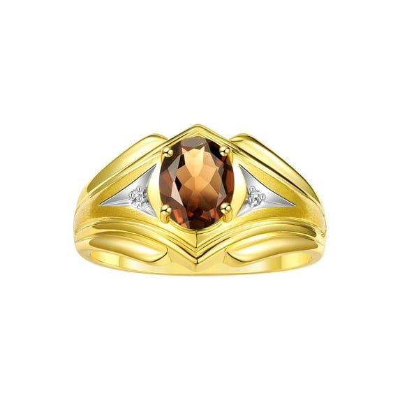 RYLOS Men's Rings 14K Yellow Gold Rings Classic Designer Style 9X7MM Oval Gemstone & Diamond Ring Smoky Quartz June Birthstone Rings For Men Size 9