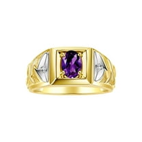RYLOS Men's Rings 14K Yellow Gold Rings Designer Weave Band 7X5MM Oval Gemstone &  Diamond Ring Amethyst February Birthstone Rings For Men,  Size 8