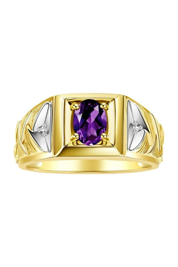 Men's Rings 14K Yellow Gold Rings Designer Weave Band 7X5MM Oval Gemstone &  Diamond Ring Amethyst February Birthstone Rings For Men,  Size 9