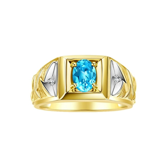 RYLOS Men's Rings 14K Yellow Gold Rings Designer Weave Band 7X5MM Oval Gemstone & Diamond Ring Blue Topaz December Birthstone Rings For Men, Size 12
