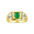 thumbnail image 1 of RYLOS Men's Rings 14K Yellow Gold Rings Designer Weave Band 7X5MM Oval Gemstone & Diamond Ring Emerald May Birthstone Rings For Men,  Size 10, 1 of 7
