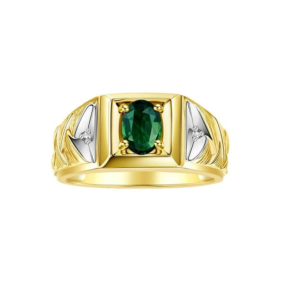 RYLOS Men's Rings 14K Yellow Gold Rings Designer Weave Band 7X5MM Oval Gemstone & Diamond Ring Green Sapphire September Birthstone Rings For Men, Size 8