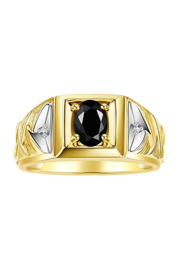 Men's Rings 14K Yellow Gold Rings Designer Weave Band 7X5MM Oval Gemstone & Diamond Ring Onyx October Birthstone Rings For Men,  Size 10