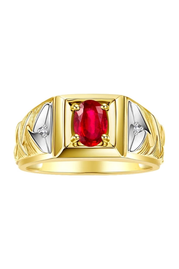 Men's Rings 14K Yellow Gold Rings Designer Weave Band 7X5MM Oval Gemstone & Diamond Ring Ruby July Birthstone Rings For Men,  Size 12
