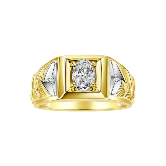 RYLOS Men's Rings 14K Yellow Gold Rings Designer Weave Band 7X5MM Oval Gemstone & Diamond Ring White Topaz April Birthstone Rings For Men Size 10