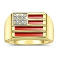 thumbnail image 1 of RYLOS Men's Rings 14K Yellow Gold USA Flag Designer Ring With Diamonds and Red Quartz Rings For Men Designer Patriotic Jewelry Size 9, 1 of 6