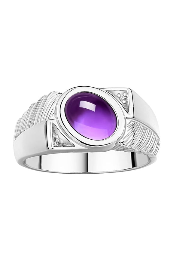 Men's Rings Sterling Silver Cabochone Gemstone & Diamond Designer Amethyst Rings For Men Size 12