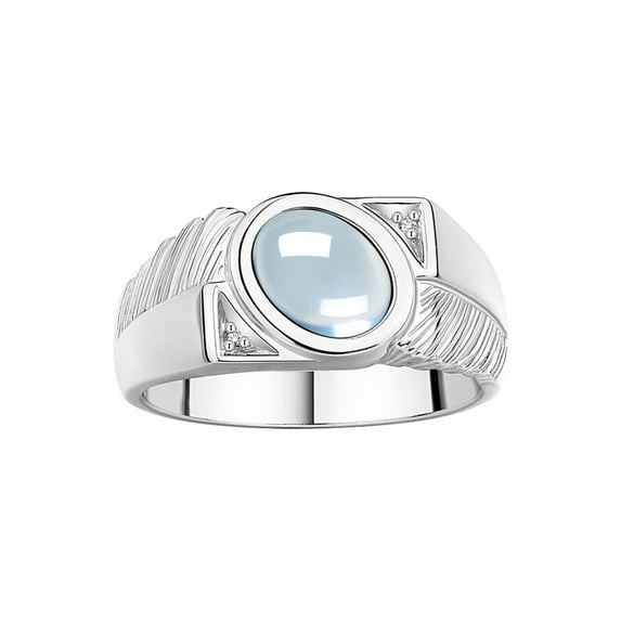 RYLOS Men's Rings Sterling Silver Cabochone Gemstone & Diamond Designer Aquamarine Rings For Men Size 11