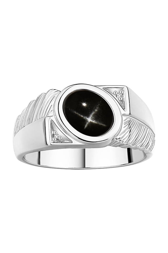 Men's Rings Sterling Silver Cabochone Gemstone & Diamond Designer Black Star Sapphire Rings For Men Size 11