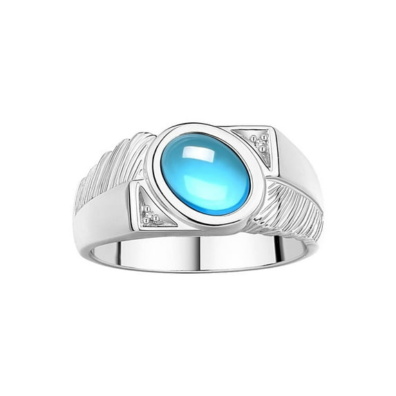 RYLOS Men's Rings Sterling Silver Cabochone Gemstone & Diamond Designer Blue Topaz Rings For Men Size 12