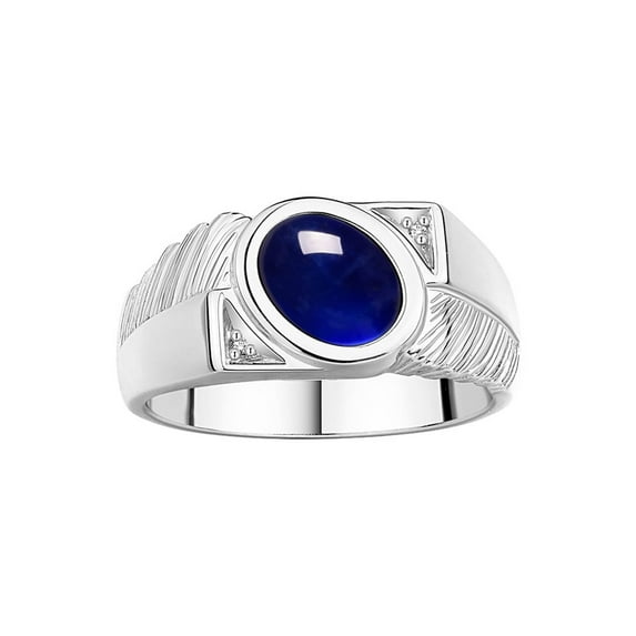 RYLOS Men's Rings Sterling Silver Cabochone Gemstone & Diamond Designer Sapphire Rings For Men Size 9