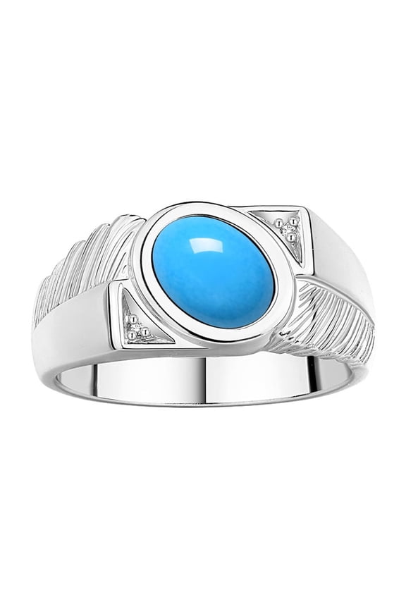 Men's Rings Sterling Silver Cabochone Gemstone & Diamond Designer Turquoise Rings For Men Size 11