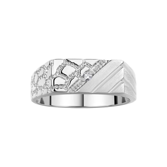 RYLOS Men's Rings Sterling Silver Classic 1/2 Nugget Design Ring with Diamonds, Great Mens Jewelry Size 6