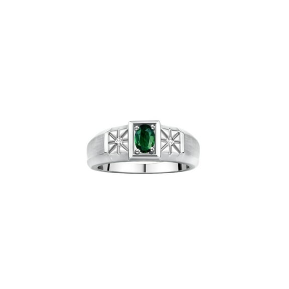 RYLOS Men's Rings Sterling Silver Classic 6X4MM Oval Gemstone & Diamond Ring Green Sapphire September Birthstone Rings For Men, Silver Rings, Size 10