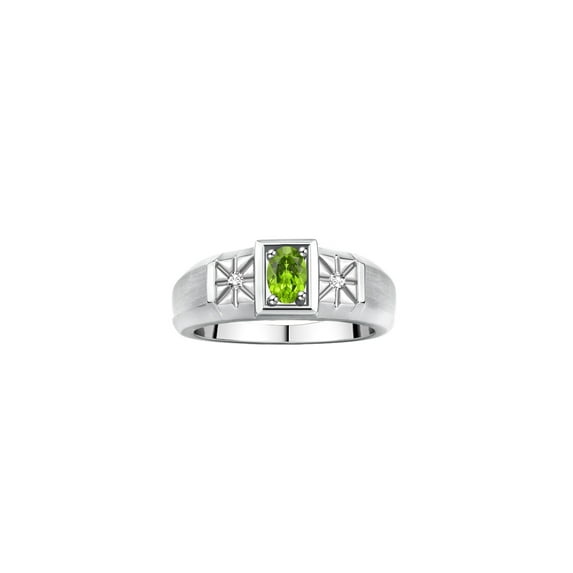 RYLOS Men's Rings Sterling Silver Classic 6X4MM Oval Gemstone & Diamond Ring Peridot August Birthstone Rings For Men, Silver Rings, Size 8