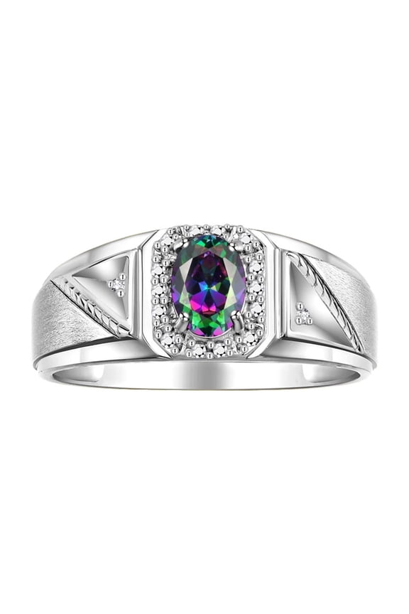 Men's Rings Sterling Silver Classic 7X5MM Oval Gemstone & Diamond Ring Alexandrite June Birthstone Rings For Men Size 12
