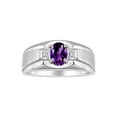 thumbnail image 1 of RYLOS Men's Rings Sterling Silver Classic 7X5MM Oval Gemstone & Diamond Ring Amethyst February Birthstone Rings For Men, Silver Rings, Size 12, 1 of 7