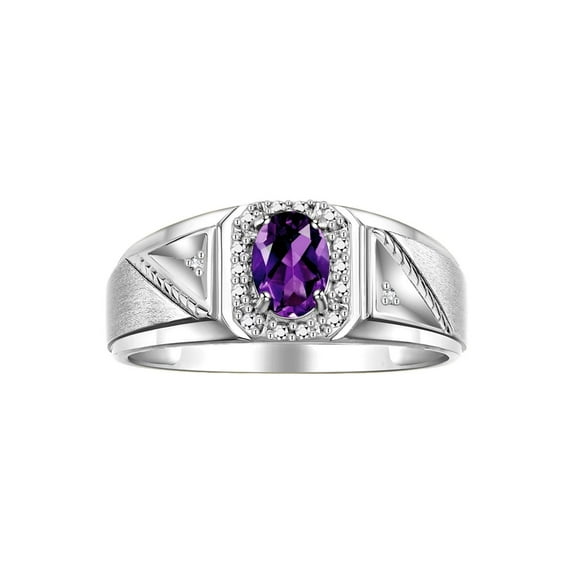 RYLOS Men's Rings Sterling Silver Classic 7X5MM Oval Gemstone & Diamond Ring Amethyst February Birthstone Rings For Men Size 12