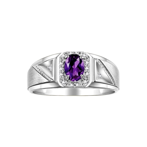RYLOS Men's Rings Sterling Silver Classic 7X5MM Oval Gemstone & Diamond Ring Amethyst February Birthstone Rings For Men Size 8