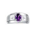 thumbnail image 1 of RYLOS Men's Rings Sterling Silver Classic 7X5MM Oval Gemstone & Diamond Ring Amethyst February Birthstone Rings For Men, Men's Rings, Silver Rings, Size 8, 1 of 7