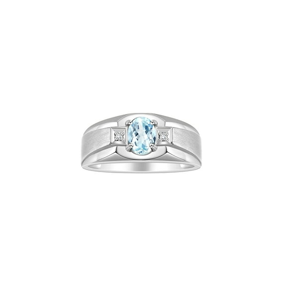 RYLOS Men's Rings Sterling Silver Classic 7X5MM Oval Gemstone & Diamond Ring Aquamarine March Birthstone Rings For Men, Silver Rings, Size 9