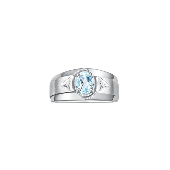 RYLOS Men's Rings Sterling Silver Classic 7X5MM Oval Gemstone & Diamond Ring Aquamarine March Birthstone Rings For Men, Men's Rings, Silver Rings, Size 13