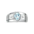 thumbnail image 1 of RYLOS Men's Rings Sterling Silver Classic 7X5MM Oval Gemstone & Diamond Ring Aquamarine March Birthstone Rings For Men, Men's Rings, Silver Rings, Size 8, 1 of 7