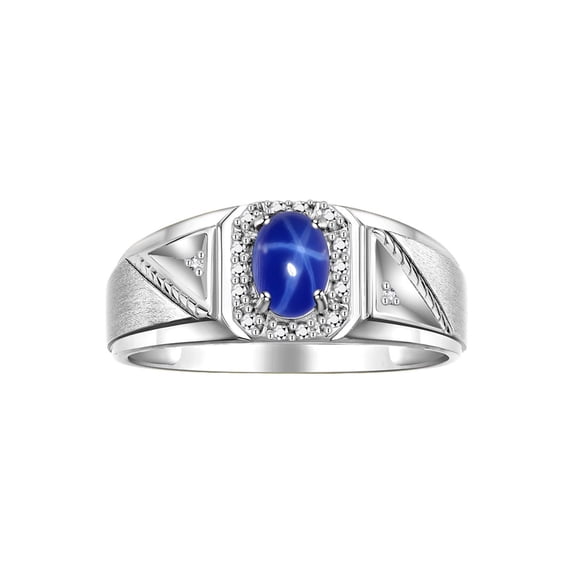 RYLOS Men's Rings Sterling Silver Classic 7X5MM Oval Gemstone & Diamond Ring Blue Star Sapphire September Birthstone Rings For Men Size 12