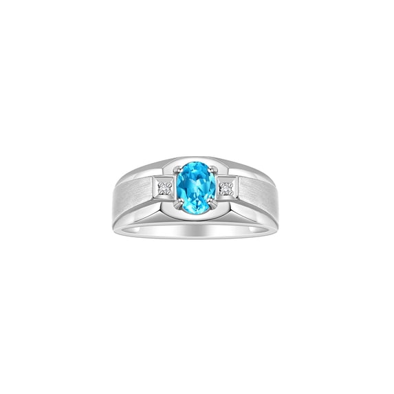 RYLOS Men's Rings Sterling Silver Classic 7X5MM Oval Gemstone & Diamond Ring Blue Topaz December Birthstone Rings For Men, Silver Rings, Size 13