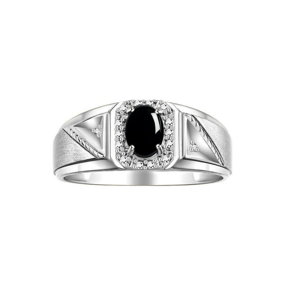 RYLOS Men's Rings Sterling Silver Classic 7X5MM Oval Gemstone & Diamond Ring Cabochon Onyx October Birthstone Rings For Men Size 13