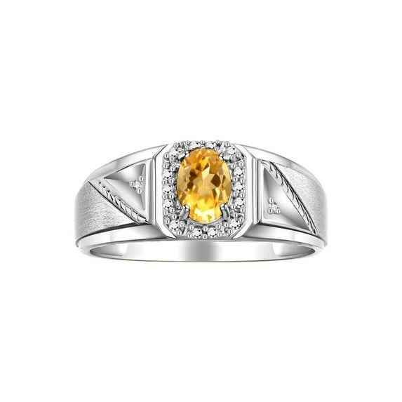 RYLOS Men's Rings Sterling Silver Classic 7X5MM Oval Gemstone & Diamond Ring Citrine November Birthstone Rings For Men Size 12