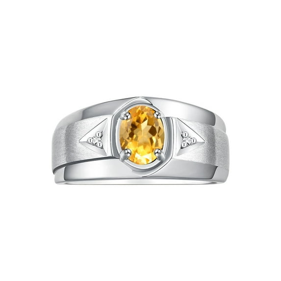 RYLOS Men's Rings Sterling Silver Classic 7X5MM Oval Gemstone & Diamond Ring Citrine November Birthstone Rings For Men, Men's Rings, Silver Rings, Size 8