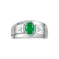 thumbnail image 1 of RYLOS Men's Rings Sterling Silver Classic 7X5MM Oval Gemstone & Diamond Ring Emerald May Birthstone Rings For Men, Men's Rings, Silver Rings, Size 11, 1 of 7