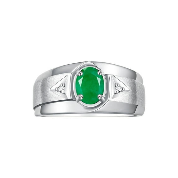 RYLOS Men's Rings Sterling Silver Classic 7X5MM Oval Gemstone & Diamond Ring Emerald May Birthstone Rings For Men, Men's Rings, Silver Rings, Size 11