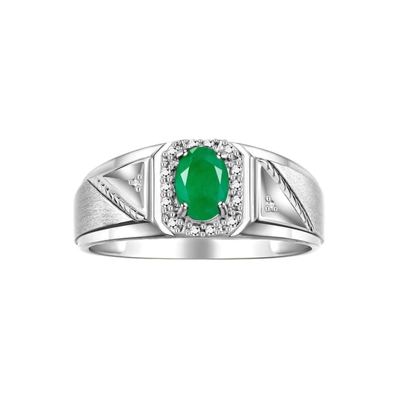 RYLOS Men's Rings Sterling Silver Classic 7X5MM Oval Gemstone & Diamond Ring Emerald May Birthstone Rings For Men Size 10